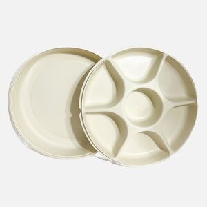 Vintage Tupperware Divided Veggie Fruit Dip Party Tray #1665 & Lid #1666 — Cream